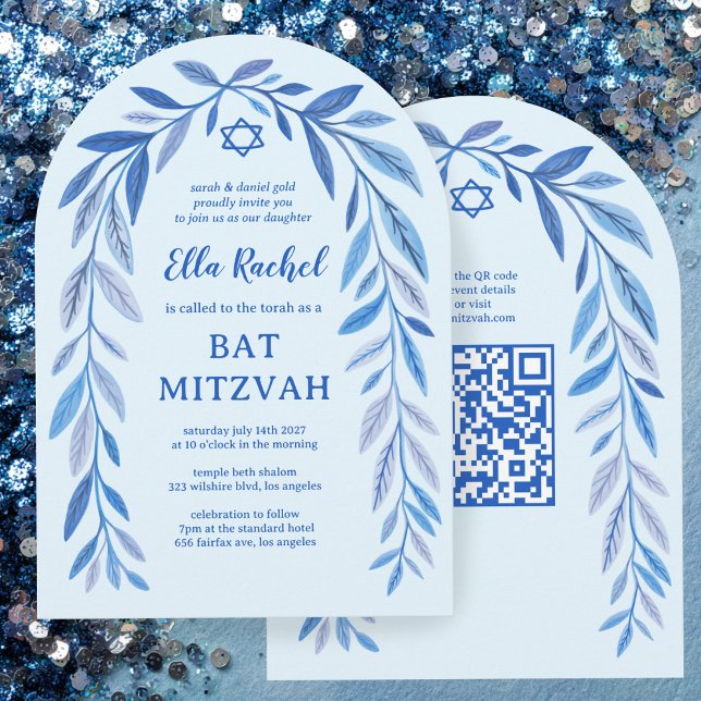 Botanische Wasserfarbe QR Code Bar Bat Mitzvah Arc Einladung (Botanical Watercolor QR Code Bar Bat Mitzvah Arch Invitation
)