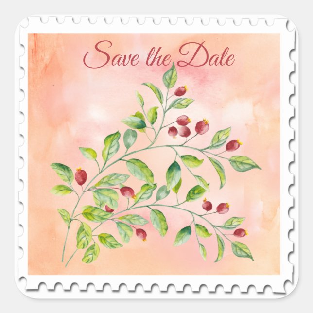 Botanische Wasserfarbe Save the Date Quadratischer Aufkleber (Vorderseite)