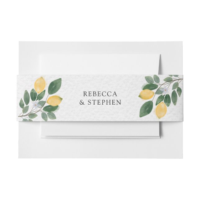 Botanische Wasserfarben Lemon & Greenery Hochzeit Einladungsbanderole (Vorderseite Beispiel)