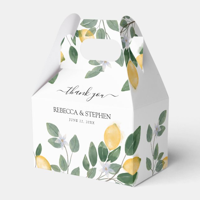 Botanische Wasserfarben Lemon & Greenery Hochzeit Geschenkschachtel (Vorderseite)