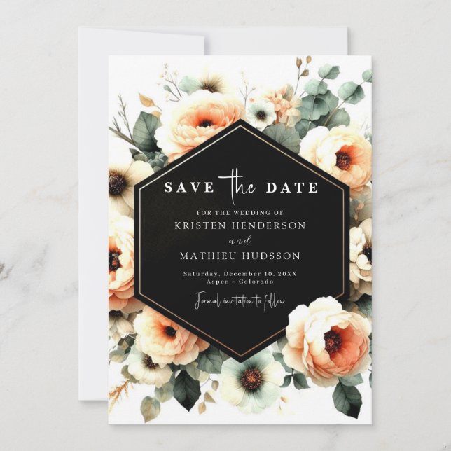 Botanische Wasserfarbenpfirsichhochzeit Save The Date (Vorderseite)