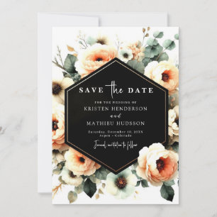 Botanische Wasserfarbenpfirsichhochzeit Save The Date