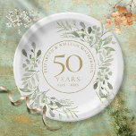 Botanische Wasserfarbenwelt 50 Jahre Pappteller<br><div class="desc">Dieses elegante 50-jährige Hochzeitsjubiläum-Design mit zarter,  zarter Aquarelllandschaft personalisiert sich mit Ihren speziellen Informationen zum 50-jährigen Jubiläum in edlem Goldtext. Entwickelt von Thisisnotme©</div>