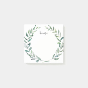 Botanische Watercolorolive verlässt mit Monogramm Post-it Klebezettel