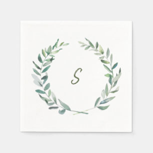 Botanische Watercolorolive verlässt mit Monogramm Serviette