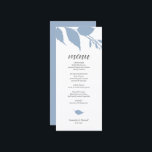 Botanische Wedding Dusty Blue Menu Card Menükarte<br><div class="desc">Dieses moderne Hochzeitsmenü ist Teil der Luxus-Einladungs-Kollektion von Do Tell A Belle. Das Design ist mit einfachen Blätter in staubblauen Tönen gestaltet. Passen Sie diese mit Menüelementen, Namen und Ereignisdatum an. Ideal für Hochzeiten, Brautparty, Proben oder was auch immer Sie wollen. Eine elegante und zugleich botanische Wahl für Hochzeiten im...</div>