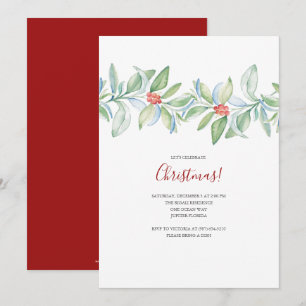Botanische Weihnachts-Wasserfarbeinvitation Einladung