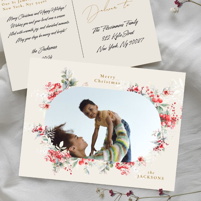 Botanische Weihnachtsfeiern mit elegantem, cremefa Feiertagspostkarte (Von Creator hochgeladen)