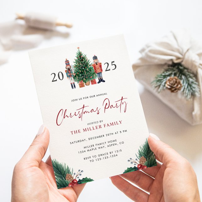 Botanische Weihnachtsfeiertage Einladung (2025 Nutcracker Watercolor Botanical Christmas Party Invitations by Painted Paperie
)