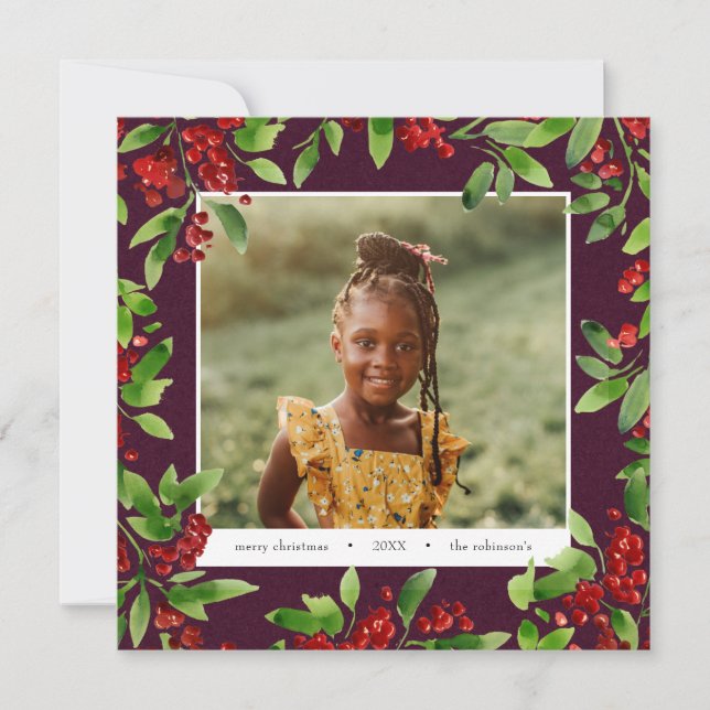 Botanische Weihnachtskarte für das Foto "Aquarell" Einladung (Vorderseite)