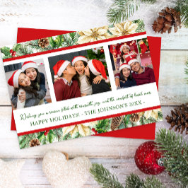 Botanische Weihnachtskarte für drei Fotos Feiertagskarte