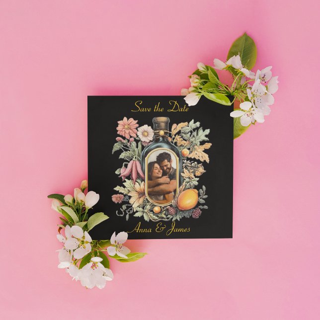 Botanische Weinflasche, Save the Date Feiertagskarte (Von Creator hochgeladen)