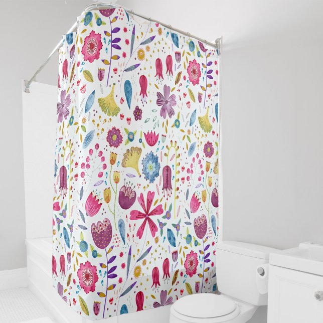 Botanische Wildblume Aquarellmalerei Duschvorhang (Wildflower watercolor floral pattern shower curtain)
