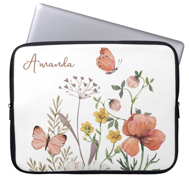 Botanische Wildblume Blume Boho Monogram Laptopschutzhülle (Vorderseite)