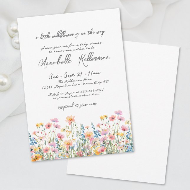 Botanische Wildblume Blumendusche Einladung (Botanical A Little Wildflower Floral Baby Shower Invitation)