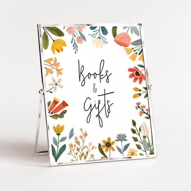 Botanische Wildblume Bücher und Geschenke Poster (Botanical Bright Wildflower Baby Shower Books and Gifts Sign
)