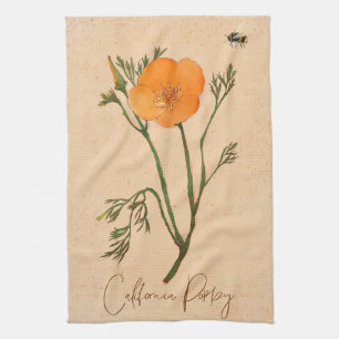 Botanische Wildblume California Poppy Orange Geschirrtuch