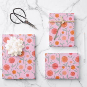 Botanische Wildblume Dandelion Pink-Muster Geschenkpapier Set