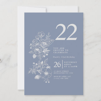 Botanische Wildblume Dusty Blue 22. Geburtstag Einladung