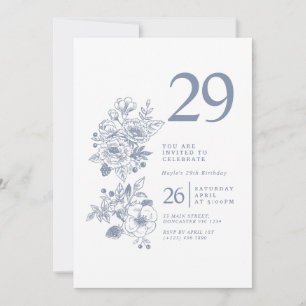 Botanische Wildblume Dusty Blue 29. Geburtstag Einladung