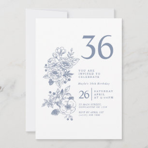 Botanische Wildblume Dusty Blue 36. Geburtstag Einladung
