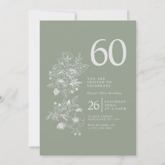 Botanische Wildblume Dusty Blue 60. Geburtstag Einladung