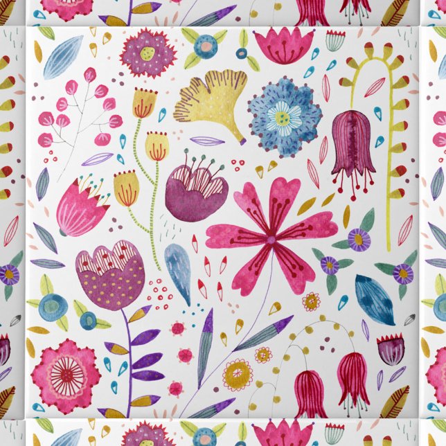 Botanische Wildblume Fliese (Watercolor wildflower botanical modern ceramic tile)