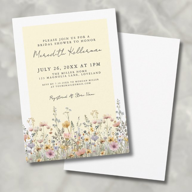 Botanische Wildblume Gelbes Brautparty Einladung (Botanical Wildflower Yellow Floral Bridal Shower Invitation )