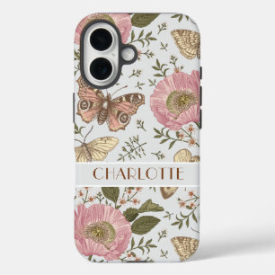 Botanische Wildblume Grau-Monogramm iPhone 16 Hülle