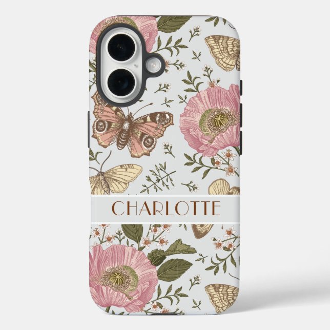 Botanische Wildblume Grau-Monogramm Case-Mate iPhone Hülle (Rückseite)