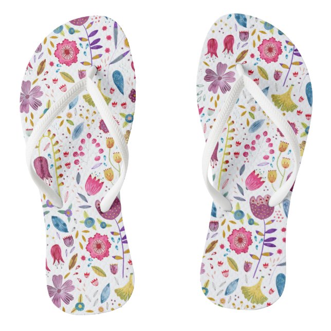 Botanische Wildblume Hedgerow-Malerei Flip Flops (Fußbett)