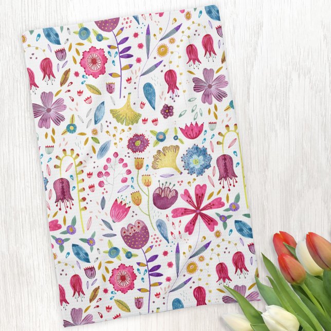 Botanische Wildblume Hedgerow-Malerei Geschirrtuch (Watercolor wildflower tea towel)
