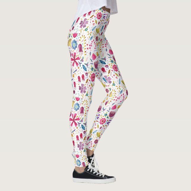 Botanische Wildblume Hedgerow-Malerei Leggings (Rechts)