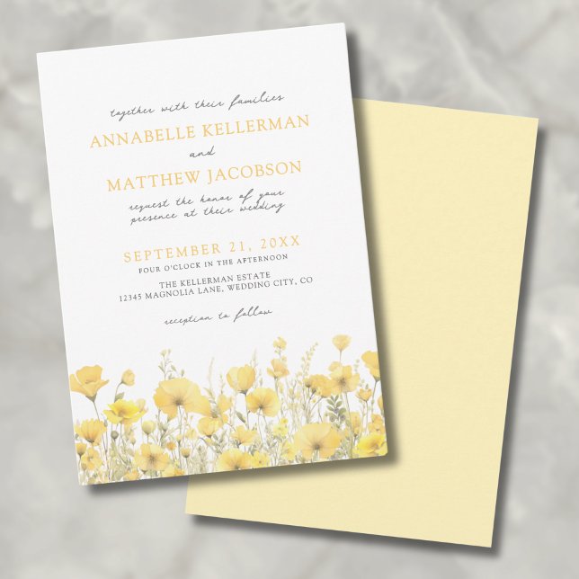 Botanische Wildblume-Hochzeit Einladung (Botanical Wildflower Yellow Floral Wedding Invitation)