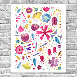 Botanische Wildblume Poster<br><div class="desc">Moderne Aquarellmalerei mit Blume und Blätter in kräftigen Farben auf weißem Hintergrund. Originelle Kunst von Nic Squirrell.</div>