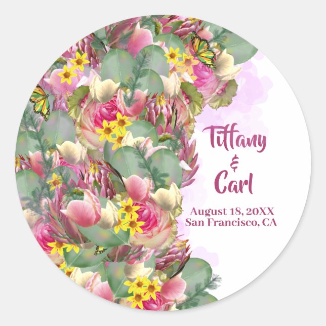 Botanische Wildblume Runder Aufkleber (Vorderseite)