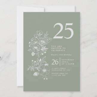 Botanische Wildblume Sage Green 25. Geburtstag Einladung