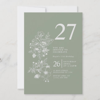 Botanische Wildblume Sage Green 27. Geburtstag Einladung