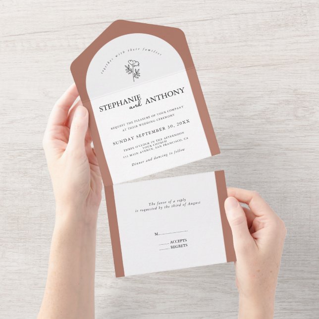 Botanische Wildblume Terracotta All In One Einladung (Abreißen)