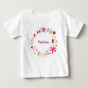 Botanische Wildblume Wasserfarbe Individuelle Name Baby T-shirt