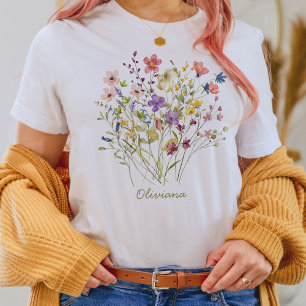 Botanische Wildblume Wasserfarben T-Shirt