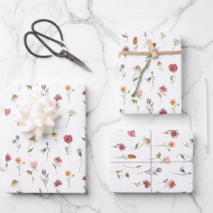 Botanische Wildblume Wasserfarbener Frühling Geschenkpapier Set