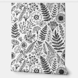 Botanische Wildblume Wiese Schwarz-weiß Paintable Tapete