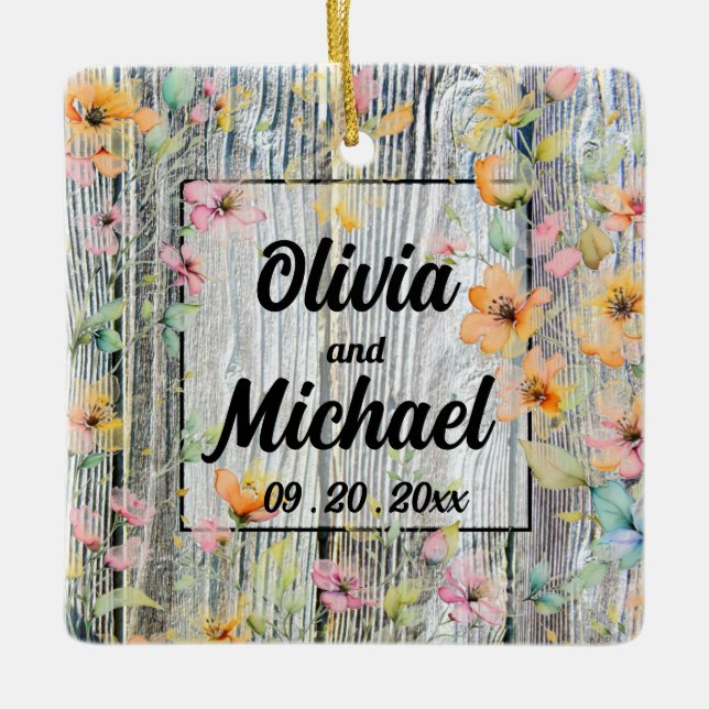 Botanische Wildblumen aus Barnholz Keramikornament (Vorderseite)