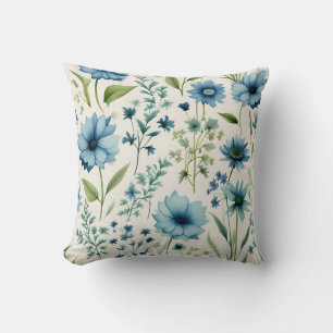 Botanische Wildblumen blau und grün Kissen