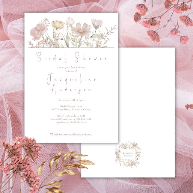 Botanische Wildblumen Dusty Rose Brautparty Einladung (Von Creator hochgeladen)