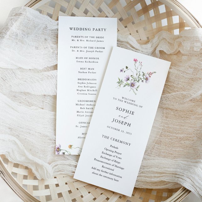 Botanische Wildblumen | Elegante Hochzeit Programm (Simple and elegant botanical wildflowers decorate these trendy wedding programs)