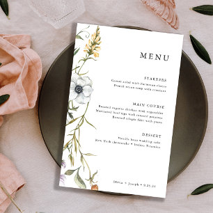 Botanische Wildblumen Elegantes Hochzeitsmenü