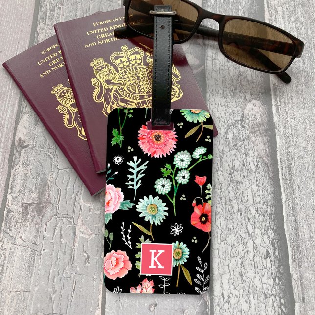 Botanische Wildblumen-Gepäckanhänger Gepäckanhänger (Botanical wildflowers monogram luggage tag)
