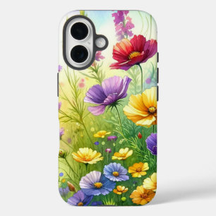 Botanische Wildblumen in Gelb, Lila und Rot iPhone 16 Hülle